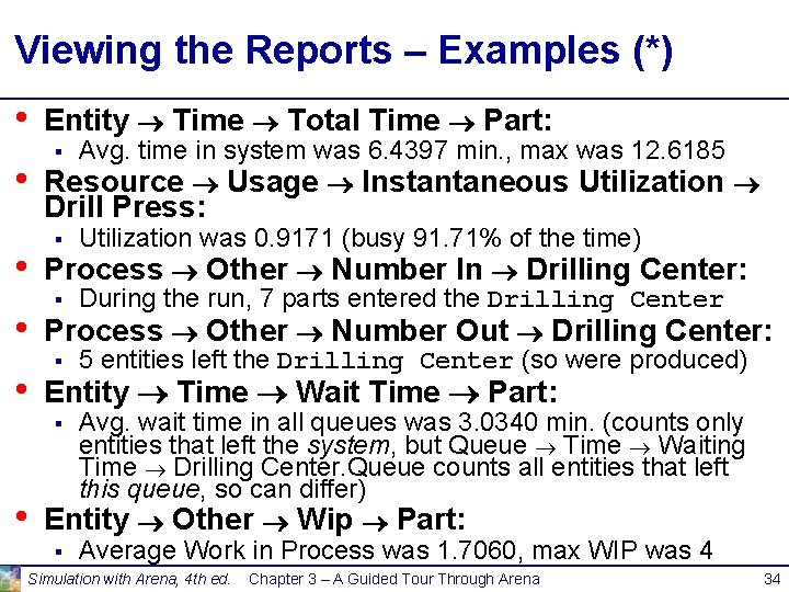 Viewing the Reports – Examples (*) • • • Entity Time Total Time Part: