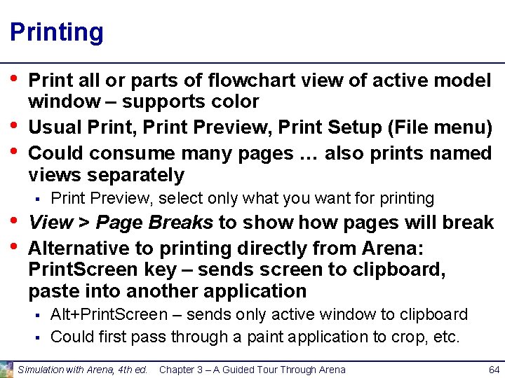 Printing • • • Print all or parts of flowchart view of active model