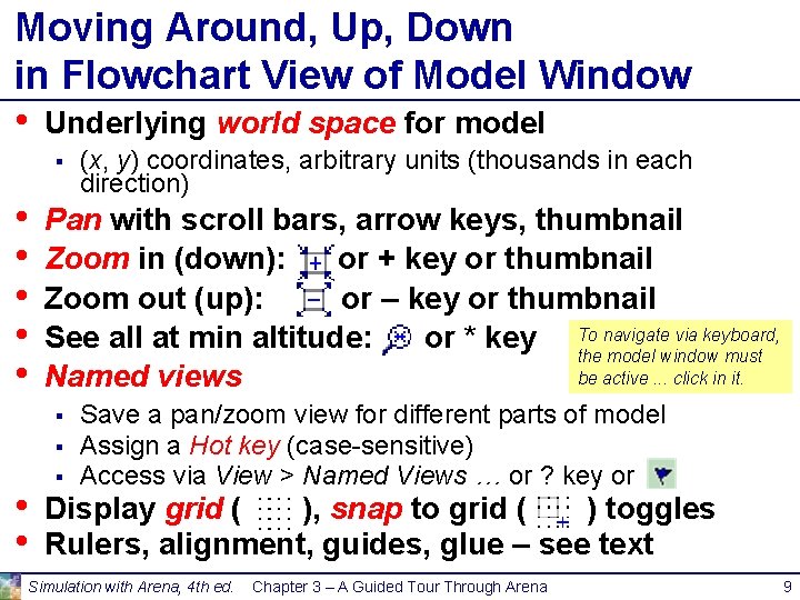 Moving Around, Up, Down in Flowchart View of Model Window • Underlying world space