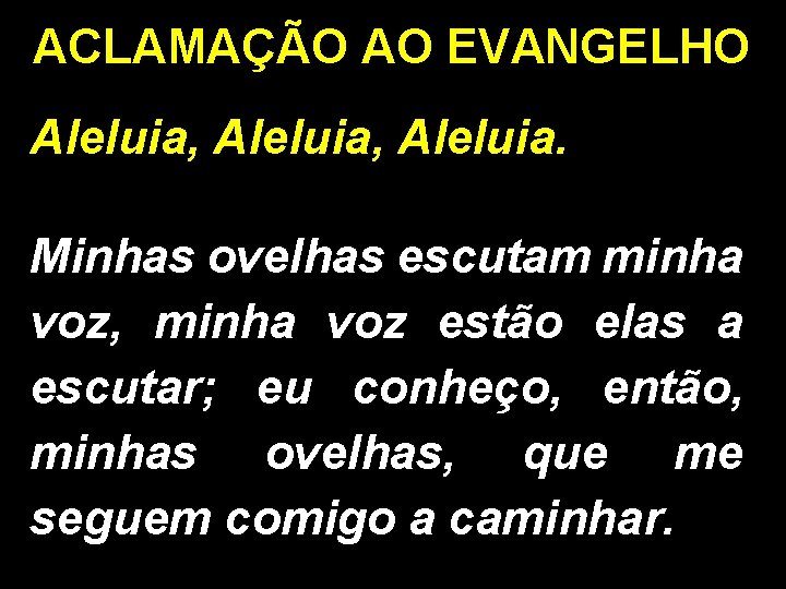 ACLAMAÇÃO AO EVANGELHO Aleluia, Aleluia. Minhas ovelhas escutam minha voz, minha voz estão elas