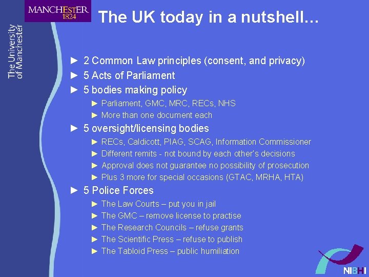 The UK today in a nutshell… ► 2 Common Law principles (consent, and privacy) The UK today in a nutshell… ► 2 Common Law principles (consent, and privacy)