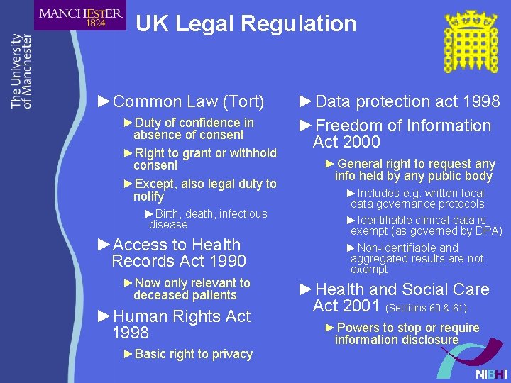 UK Legal Regulation ►Common Law (Tort) ►Duty of confidence in absence of consent ►Right UK Legal Regulation ►Common Law (Tort) ►Duty of confidence in absence of consent ►Right