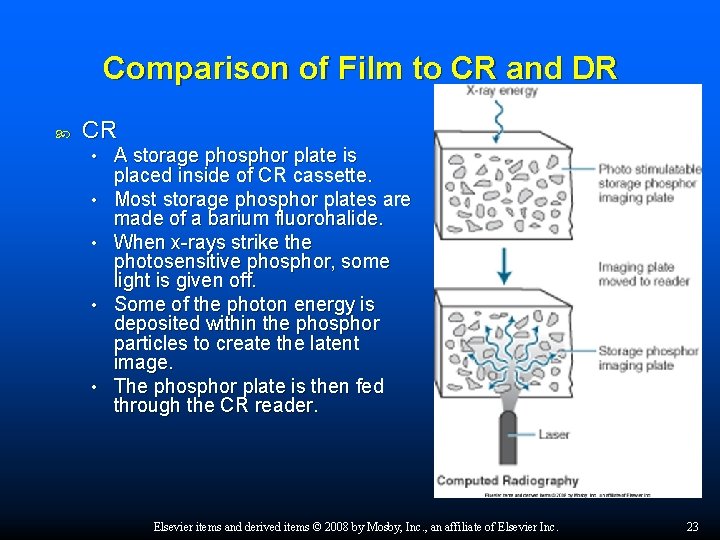 Comparison of Film to CR and DR CR • • • A storage phosphor