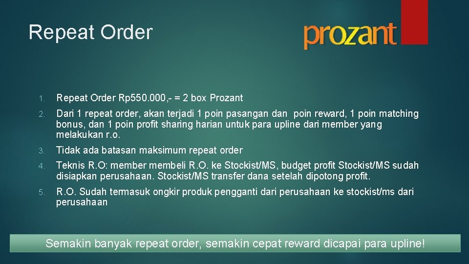 Repeat Order 1. Repeat Order Rp 550. 000, - = 2 box Prozant 2.