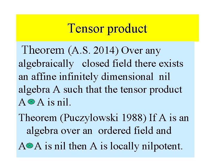 Tensor product Theorem (A. S. 2014) Over any algebraically closed field there exists an
