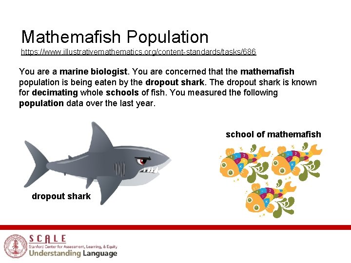 Mathemafish Population https: //www. illustrativemathematics. org/content-standards/tasks/686 You are a marine biologist. You are concerned