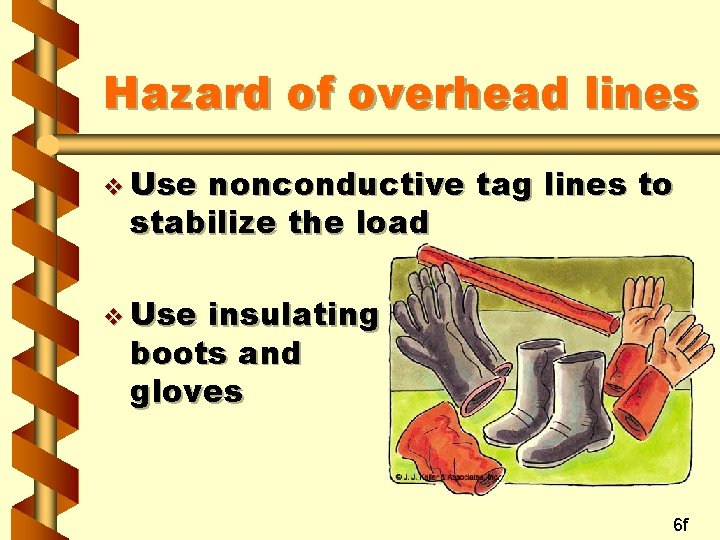 Hazard of overhead lines v Use nonconductive tag lines to stabilize the load v