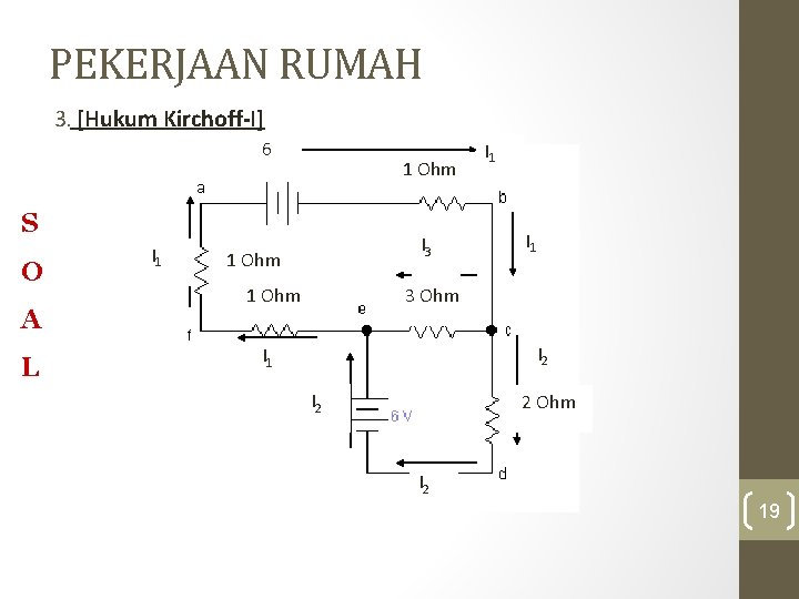 PEKERJAAN RUMAH 3. [Hukum Kirchoff-I] 6 1 Ohm S O A L I 1