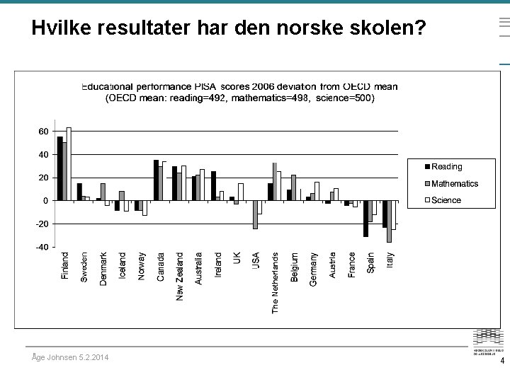 Hvilke resultater har den norske skolen? Åge Johnsen 5. 2. 2014 4 