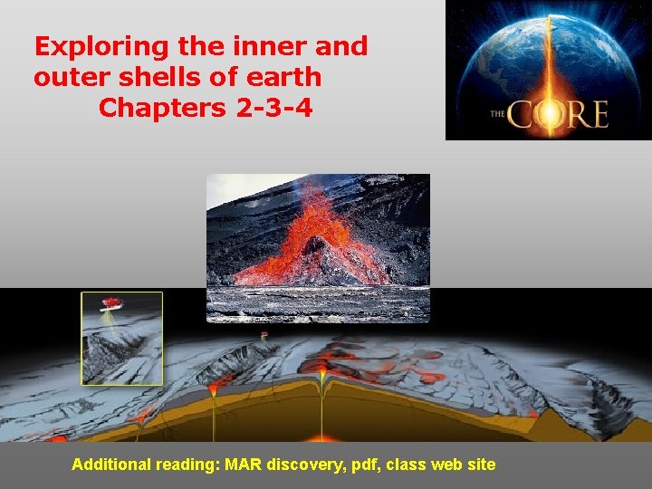 Exploring the inner and outer shells of earth Chapters 2 -3 -4 Additional reading: