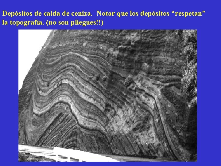 Depósitos de caida de ceniza. Notar que los depósitos “respetan” la topografía. (no son