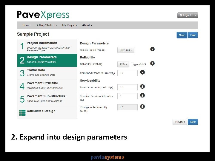 2. Expand into design parameters paviasystems 