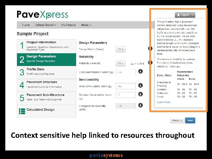 Context sensitive help linked to resources throughout paviasystems 