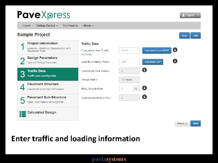 Enter traffic and loading information paviasystems 