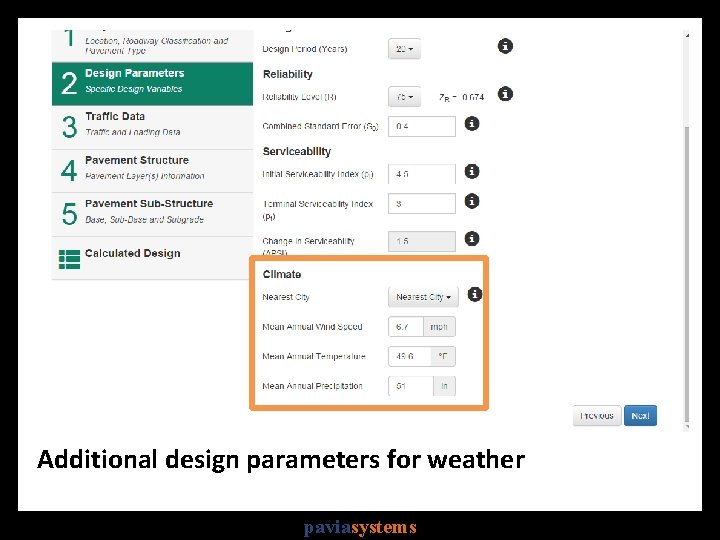 Additional design parameters for weather paviasystems 