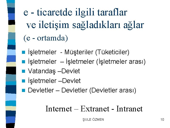 e - ticaretde ilgili taraflar ve iletişim sağladıkları ağlar (e - ortamda) n n