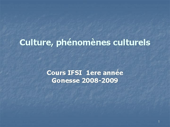Culture, phénomènes culturels Cours IFSI 1 ere année Gonesse 2008 -2009 1 