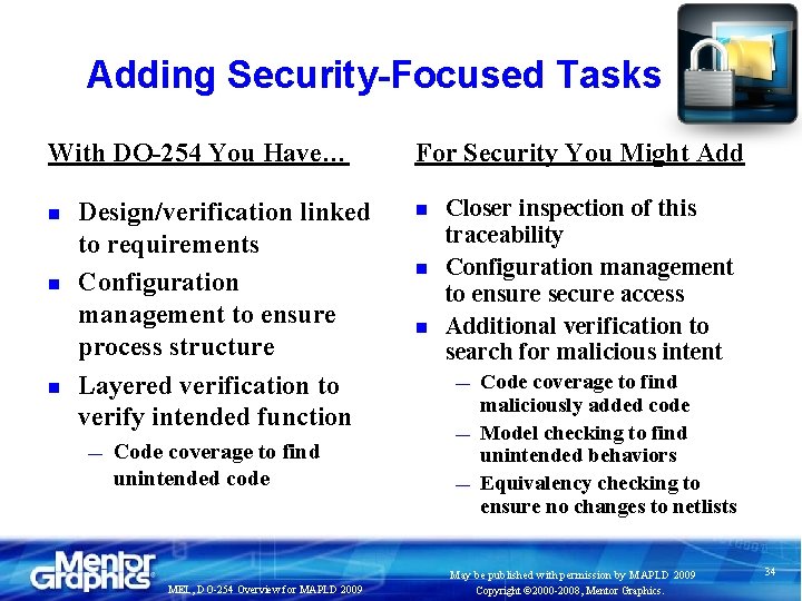 Adding Security-Focused Tasks With DO-254 You Have… n n n Design/verification linked to requirements