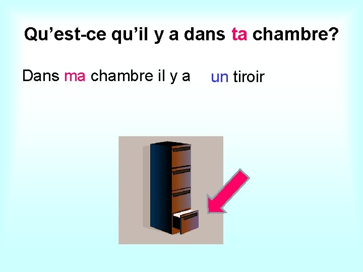 Qu’est-ce qu’il y a dans ta chambre? Dans ma chambre il y a un