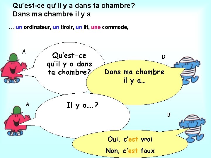 Qu’est-ce qu’il y a dans ta chambre? Dans ma chambre il y a …