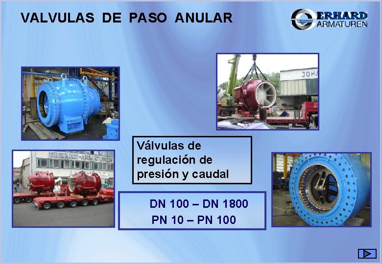 VALVULAS DE PASO ANULAR Válvulas de regulación de presión y caudal DN 100 – VALVULAS DE PASO ANULAR Válvulas de regulación de presión y caudal DN 100 –