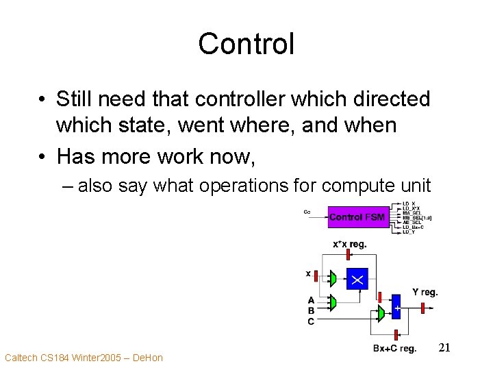 Control • Still need that controller which directed which state, went where, and when