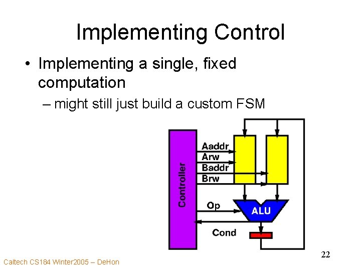 Implementing Control • Implementing a single, fixed computation – might still just build a