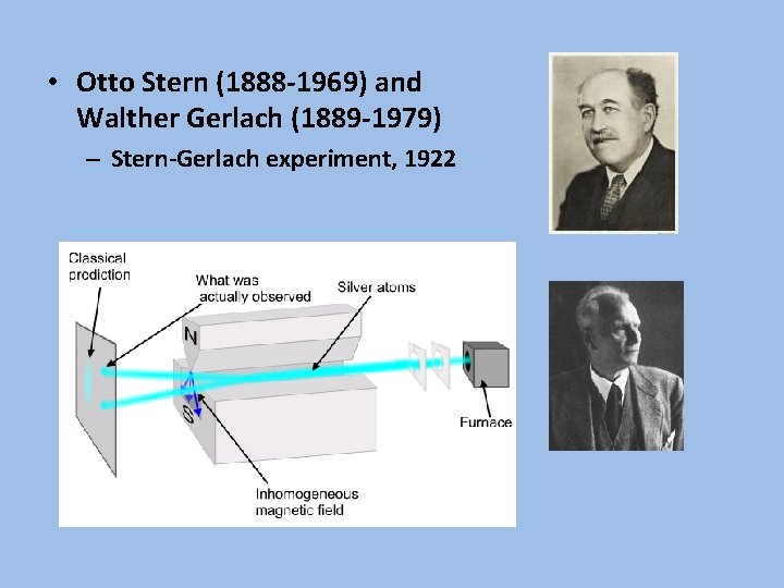  • Otto Stern (1888 -1969) and Walther Gerlach (1889 -1979) – Stern-Gerlach experiment,