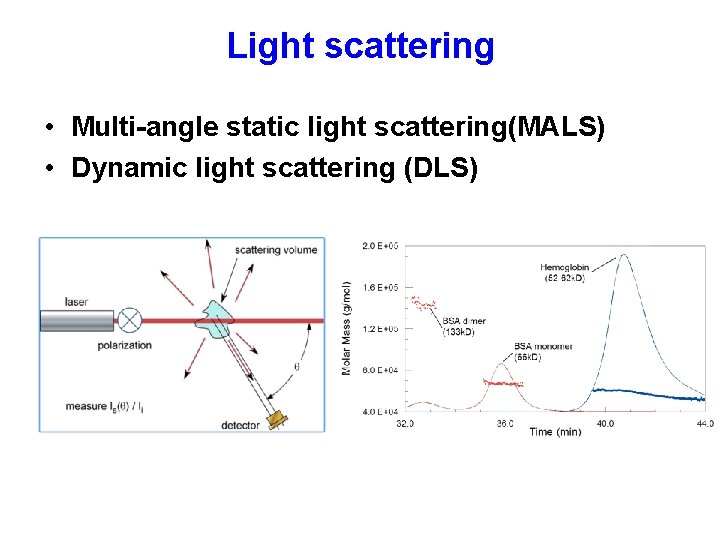 Light scattering • Multi-angle static light scattering(MALS) • Dynamic light scattering (DLS) 