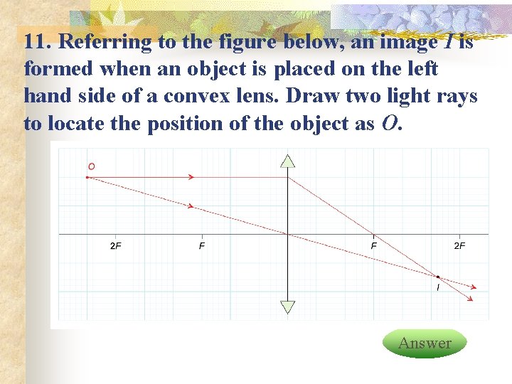 11. Referring to the figure below, an image I is formed when an object
