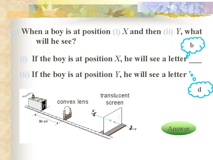 (b) When a boy is at position (i) X and then (ii) Y, what