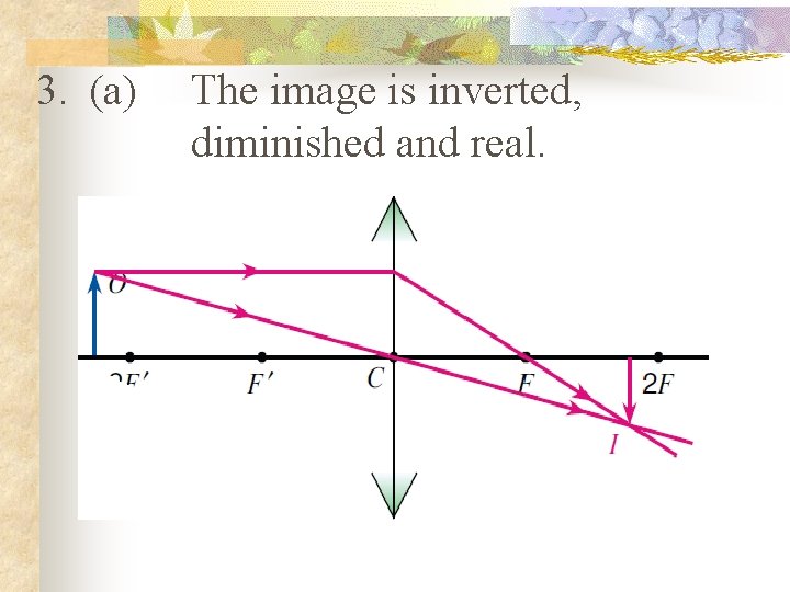 3. (a) The image is inverted, diminished and real. 