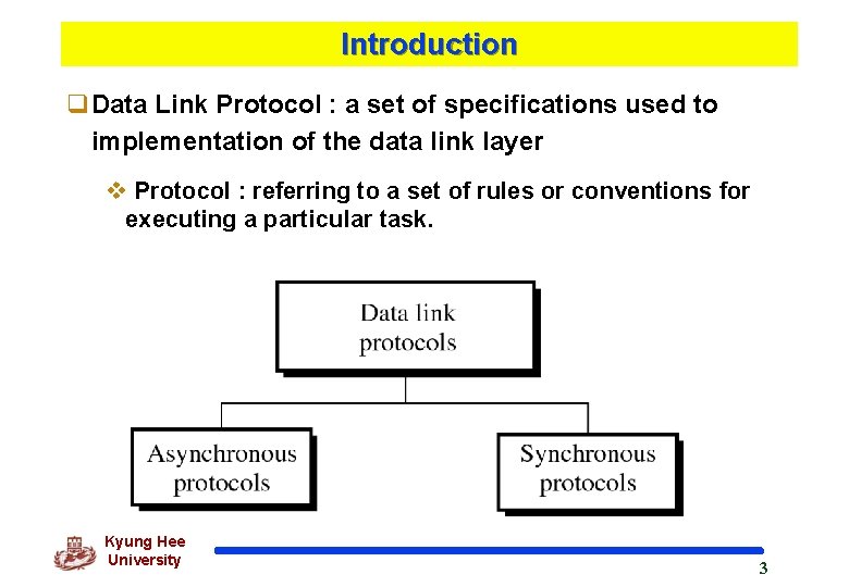 Introduction q. Data Link Protocol : a set of specifications used to implementation of