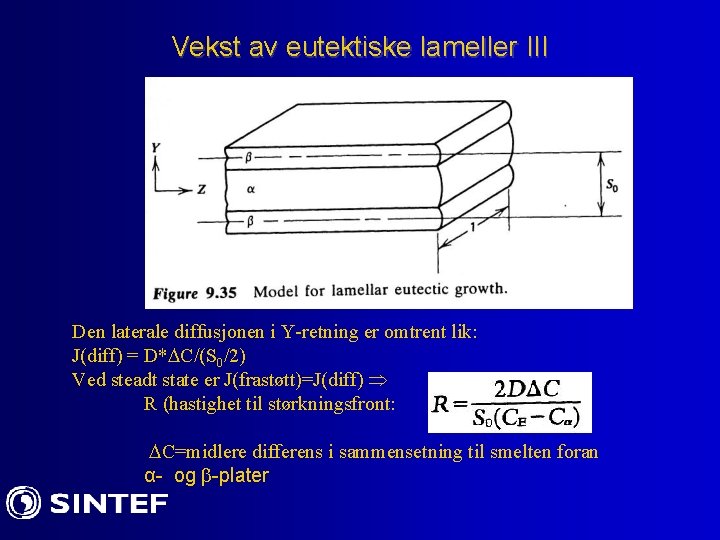 Vekst av eutektiske lameller III Den laterale diffusjonen i Y-retning er omtrent lik: J(diff)