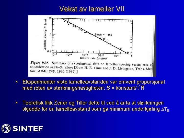 Vekst av lameller VII • Eksperimenter viste lamelleavstanden var omvent proporsjonal med roten av