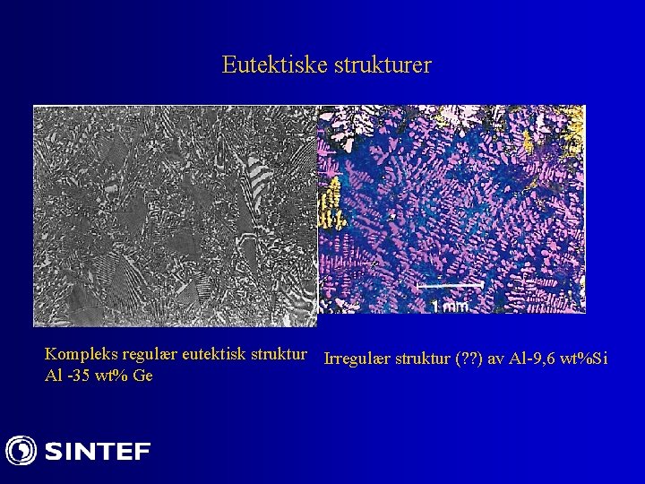 Eutektiske strukturer Kompleks regulær eutektisk struktur Irregulær struktur (? ? ) av Al-9, 6