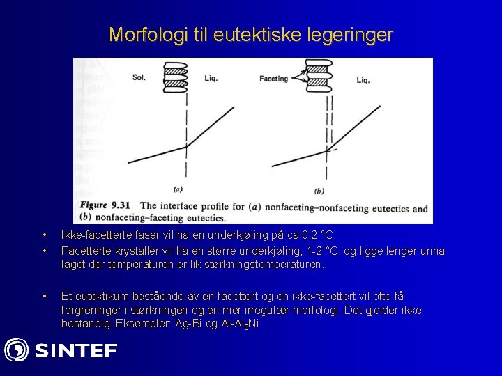 Morfologi til eutektiske legeringer • • Ikke-facetterte faser vil ha en underkjøling på ca