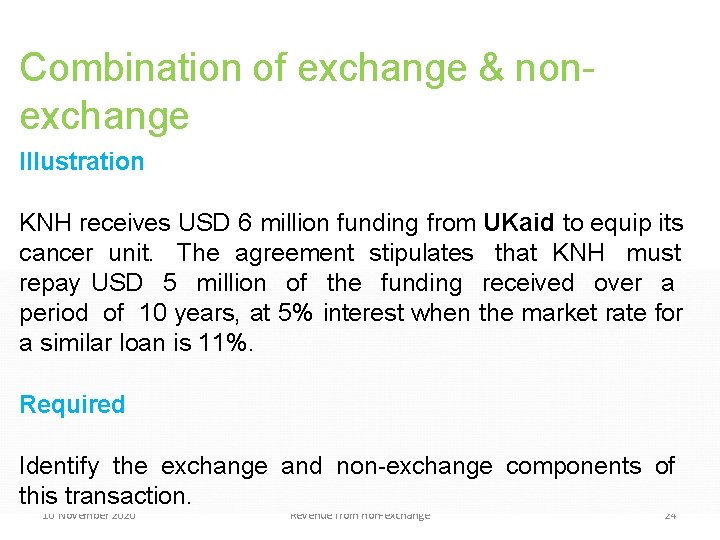 Combination of exchange & nonexchange transactions Illustration KNH receives USD 6 million funding from Combination of exchange & nonexchange transactions Illustration KNH receives USD 6 million funding from