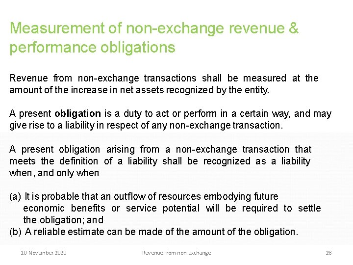 Measurement of non-exchange revenue & performance obligations Revenue from non-exchange transactions shall be measured Measurement of non-exchange revenue & performance obligations Revenue from non-exchange transactions shall be measured