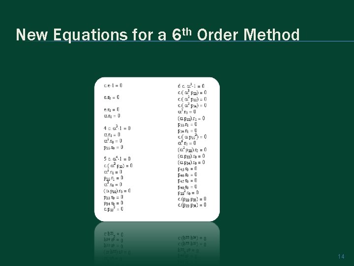 New Equations for a 6 th Order Method 14 