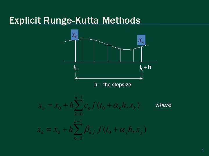 Explicit Runge-Kutta Methods t 0 + h h - the stepsize where 4 