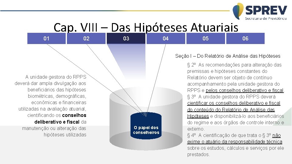 Cap. VIII – Das Hipóteses Atuariais 01 02 03 04 05 06 Seção I