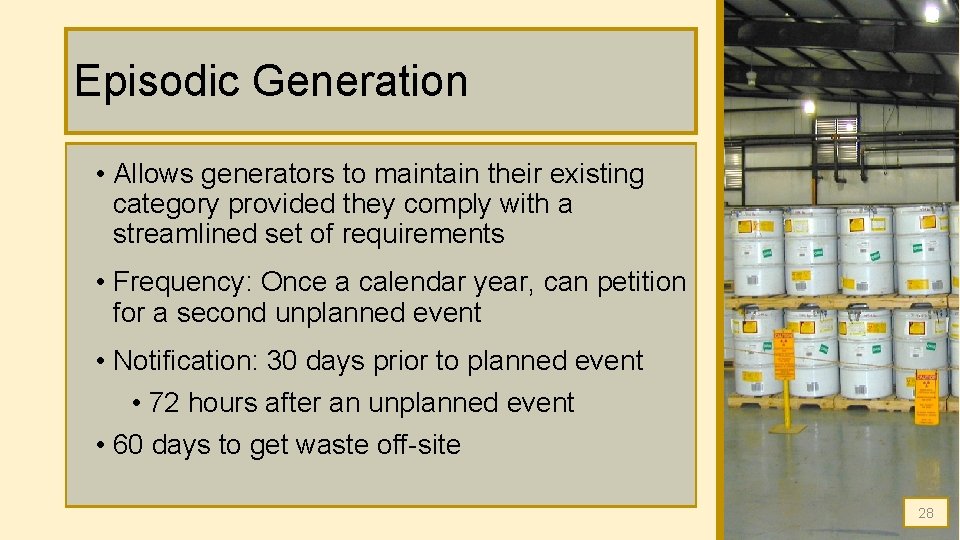 Episodic Generation • Allows generators to maintain their existing category provided they comply with Episodic Generation • Allows generators to maintain their existing category provided they comply with