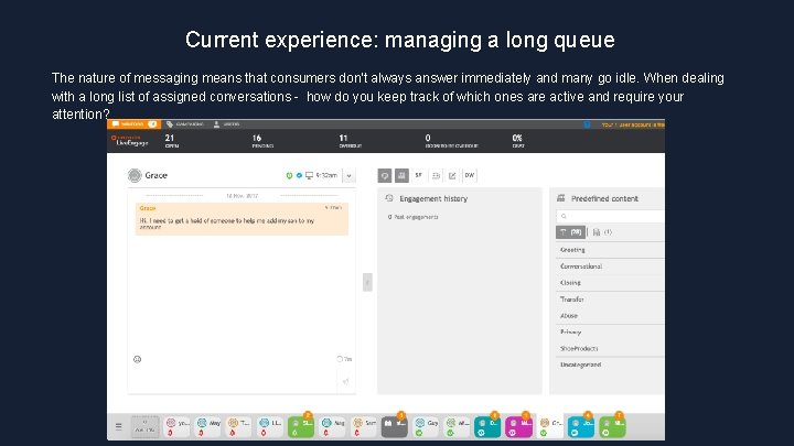 Current experience: managing a long queue The nature of messaging means that consumers don’t