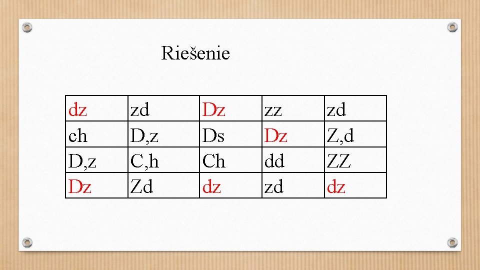 Riešenie dz ch D, z Dz zd D, z C, h Zd Dz Ds
