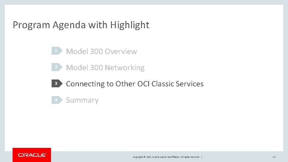 Program Agenda with Highlight 1 Model 300 Overview 2 Model 300 Networking 3 Connecting