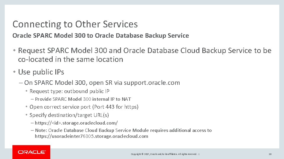 Connecting to Other Services Oracle SPARC Model 300 to Oracle Database Backup Service •