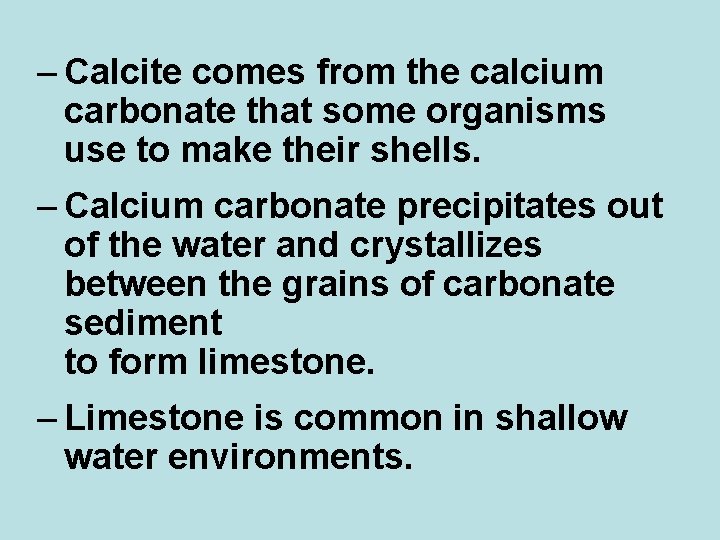 – Calcite comes from the calcium carbonate that some organisms use to make their