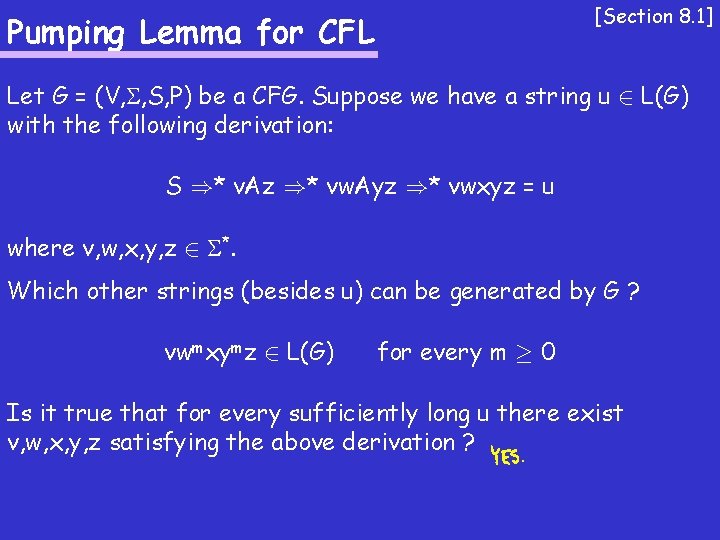 Pumping Lemma For Cfl Section 8 1 Let