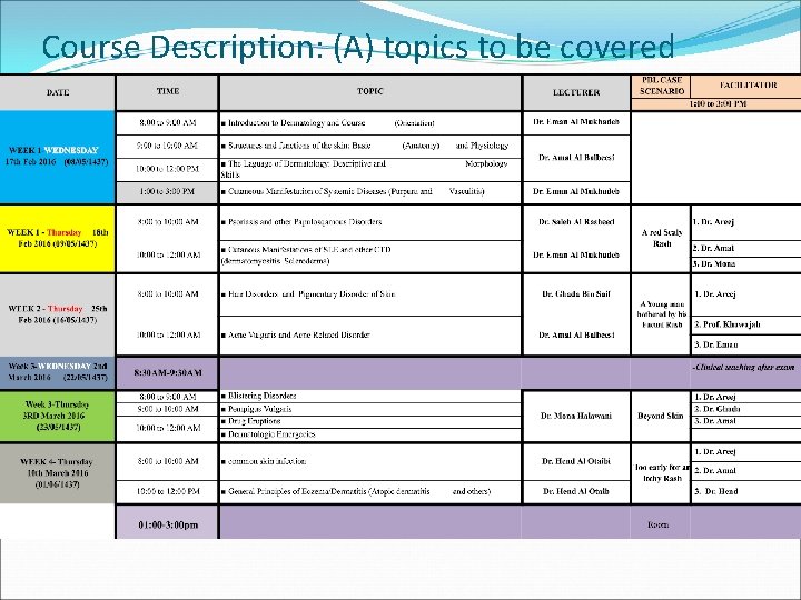Course Description: (A) topics to be covered 